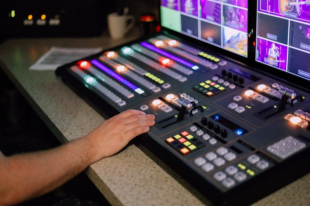 Television vision mixing desk with multiple screens